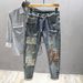 Men's Fashion Stitched Jeans Slim Straight Leg Pants Heavy Embroidery Patchwork Cool Personality Trousers_mkmklike.com