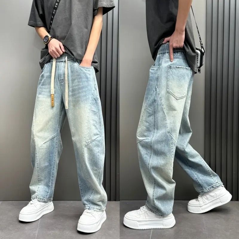 Men's Clothing Men's Summer Casual Fashion Patchwork Washed Loose Fit Jeans Trendy Retro Style Trousers For Formal & Casual_mkmklike.com