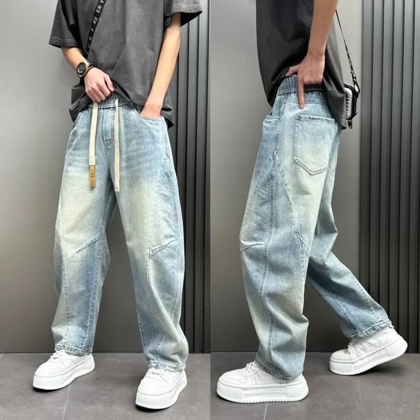 Men's Clothing Men's Summer Casual Fashion Patchwork Washed Loose Fit Jeans Trendy Retro Style Trousers For Formal & Casual_mkmklike.com