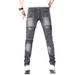 Men's Distressed Print Skinny Jeans – Vintage-Inspired Patchwork Denim Pants With Mid-Rise Fit & Stretch Comfort (Dark Grey, 28-38)_mkmklike.com