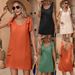 Women's crew neck casual wear sleeveless tank dress embellished buckle sleeveless dress short ladies_mkmklike.com