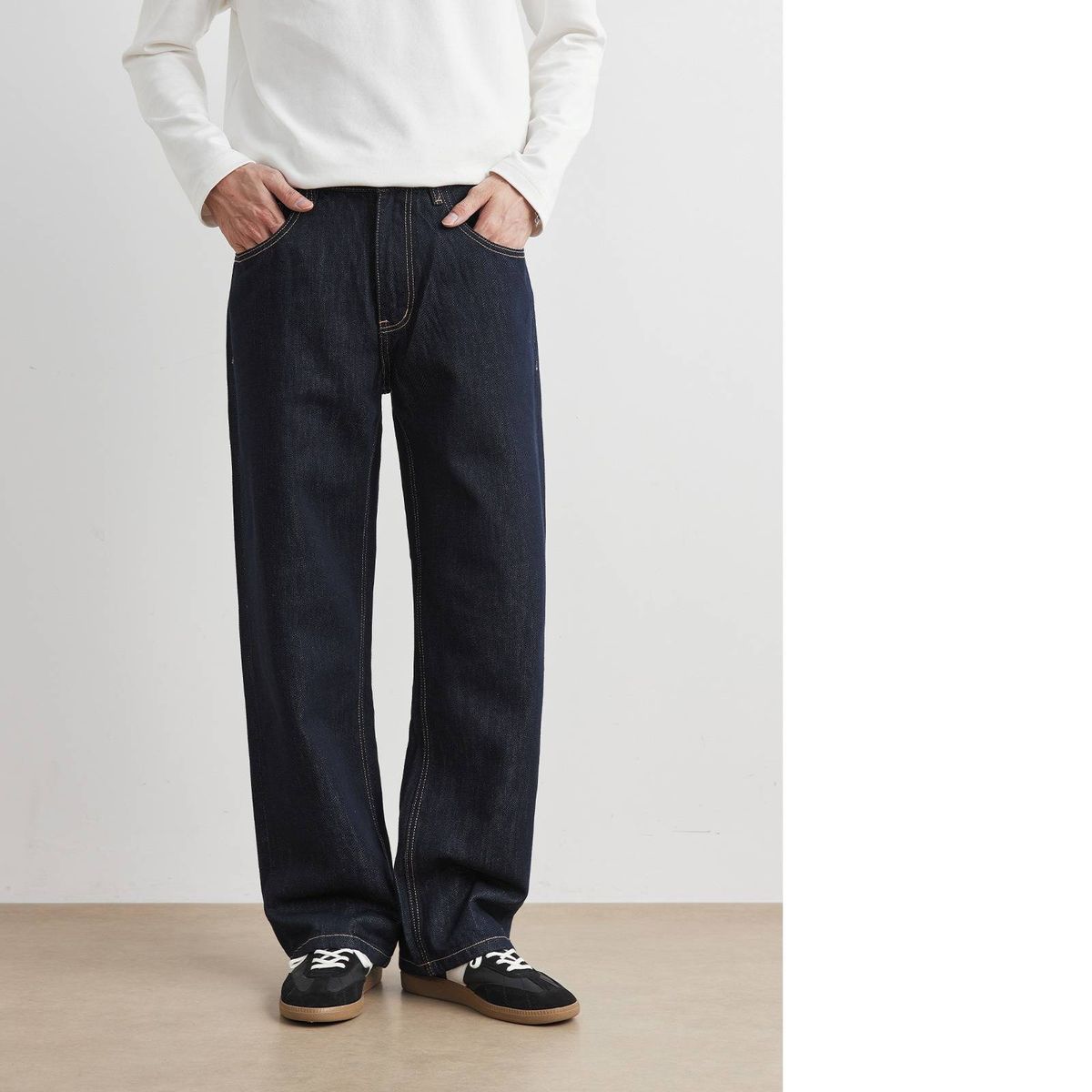 Men's Vintage Washed Distressed Jeans - Streetwear Casual Denim Pants With Multiple Pockets, Mid-Rise, Relaxed Fit, Straight Leg (Black, Blue)_mkmklike.com