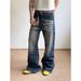 Men's Clothing Retro Washed Lightning Pattern High Street Flared Jeans Trendy Loose Casual Pants For Men And Women_mkmklike.com