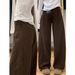 Women's Clothing Brown Straight Leg Jeans Super Slimming Wide Leg Trousers For Pear Shaped Figures Plus Size Spring Autumn Fashion_mkmklike.com