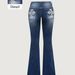 High-Waisted Slim Fit Flared Jeans Women's Floor-Length Elastic Washed Denim European American Style Spring 2026_mkmklike.com