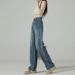 plus Size High-Waisted Floor-Length Jeans Retro Vibe Casual Slimming Straight Leg Loose Fit Long Pants for Women_mkmklike.com