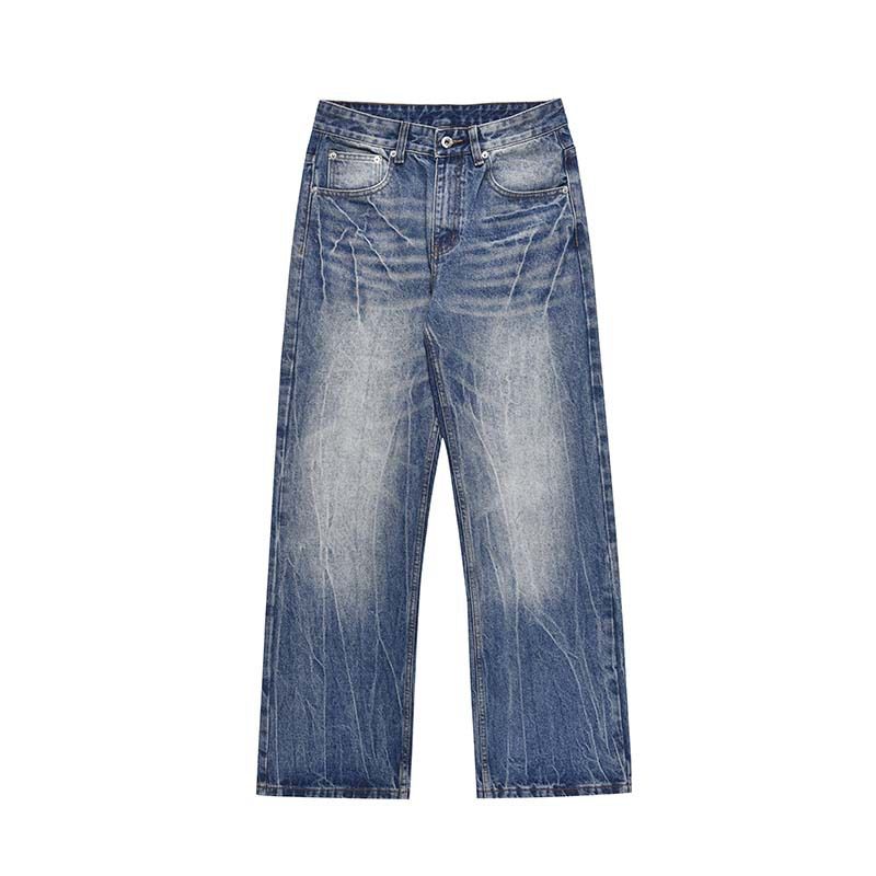 Men's Clothing High End Lightning Crack Washed Old Design Jeans Retro Loose Casual Trousers_mkmklike.com