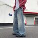 Retro American Men's Jeans Cross-Border Trade Loose Straight Leg Pants mid Waist Cotton Black Blue Wide Leg Non-Stretch_mkmklike.com