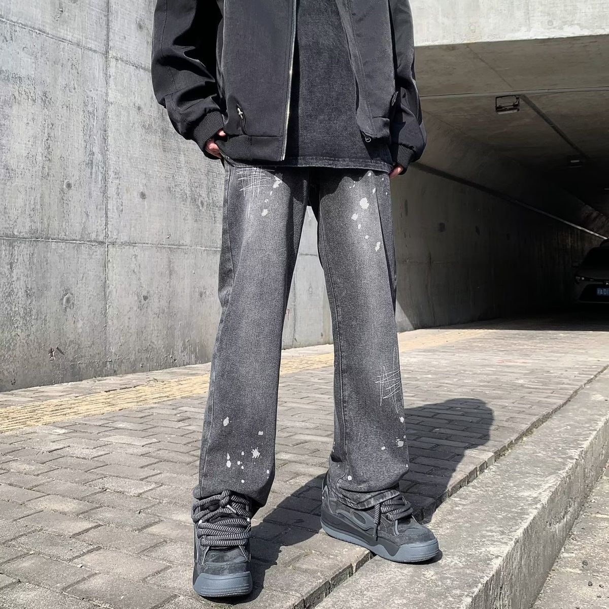 Men's Hip-Hop Splatter Paint Jeans – Oversized Straight-Leg & Streetwear Vibe (S-3XL, Grey)_mkmklike.com