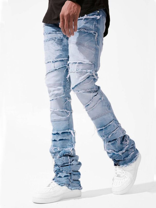 The New Men's Denim Street Fashion Hit Stretch Patch Denim Straight-leg Pants_mkmklike.com