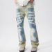 Men's Clothing High Street Splicing Loose Flared Jeans Casual Workwear Logging Pants_mkmklike.com