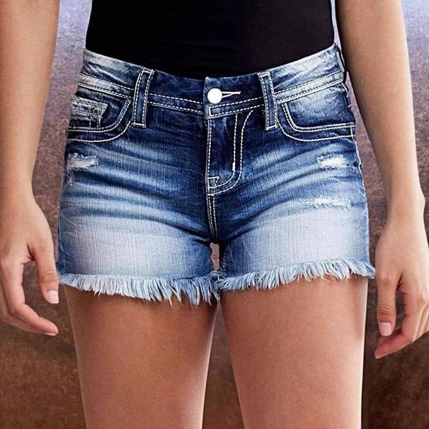Women's Clothing New Design Women's Fashion Tassel Perforated Denim Shorts_mkmklike.com