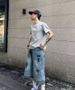 Men's Blue Denim Shorts Summer Insect Graffiti Print Design Washed Loose Trendy Seven Point Pants_mkmklike.com