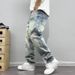 Men's Mid-Waist Straight Jeans Summer High Street Trendy Hip Hop Personalized Lettering Handsome Trousers Hong Kong Style_mkmklike.com