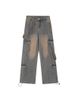 Men's Trendy Washed Distressed Multi Pocket Cargo Jeans, Loose Straight Leg Wide Leg, High Street Style, American Retro._mkmklike.com