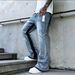 Purpl Men Women Distressed Light Grey Washed Jeans American Style Solid Color Basic Straight Trousers With Raw Hem_mkmklike.com
