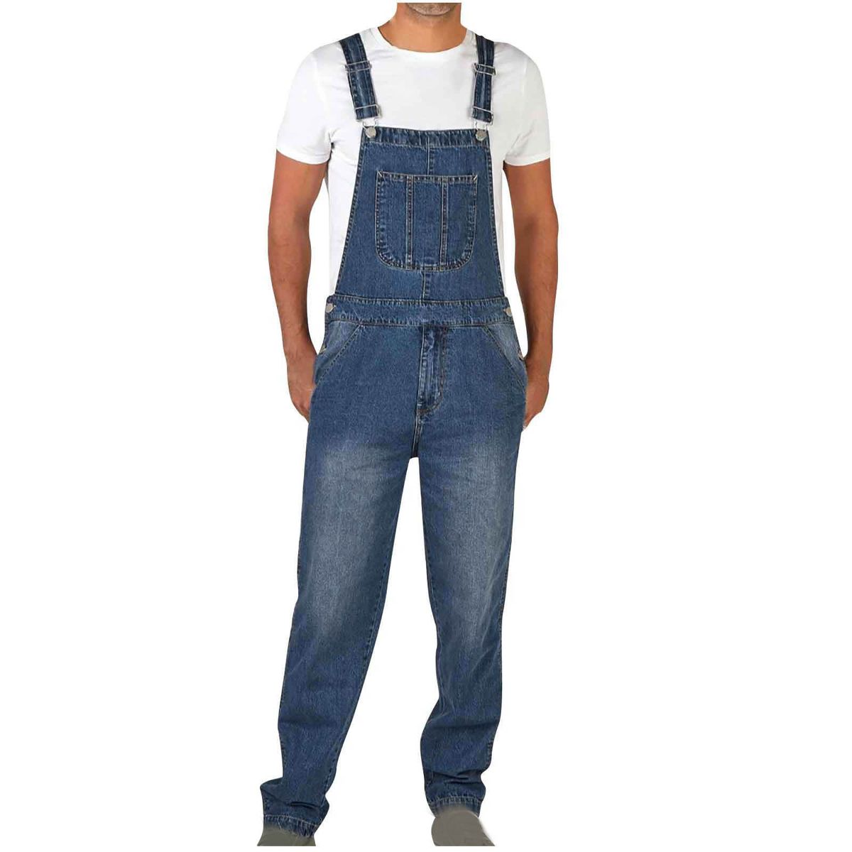 American Retro Design Denim Overalls Men's Straight Leg Loose Workwear Jumpsuit_mkmklike.com