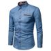 Pulse Foreign Trade Men's Pocket Patchwork Casual Long Sleeve European And American Fashion Trend Denim Shirt_mkmklike.com