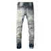 New American Ripped Jeans Men's Slim-fit Elastic Graffiti Men's Jeans European And American Fashion Patch Men's Pants_mkmklike.com