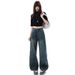 2026 Spring New Style Starry Rhinestone American Retro Straight Wide-Leg Jeans For Women, Loose High-Waisted Slimming_mkmklike.com