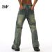 EF JEANS | 2024 New High Street Retro Old Washed Pattern Design Slightly Stretched And Thin Straight Jeans Tide_mkmklike.com