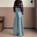 Light Blue Curved Wide-leg Jeans For Women, Winter American-style Design, High-waisted, Loose-fitting, Warm Long Pants_mkmklike.com