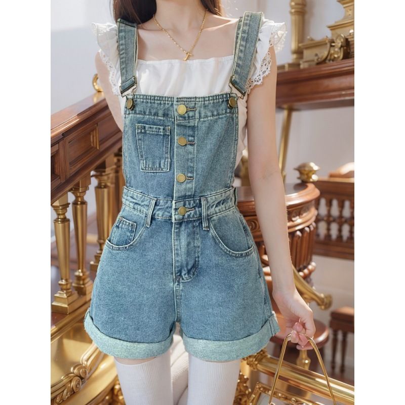 Women's Clothing New Slim And Versatile Loose Strap Denim Shorts Women's Bright Line A Line Wide Leg Hot Pants Trend_mkmklike.com