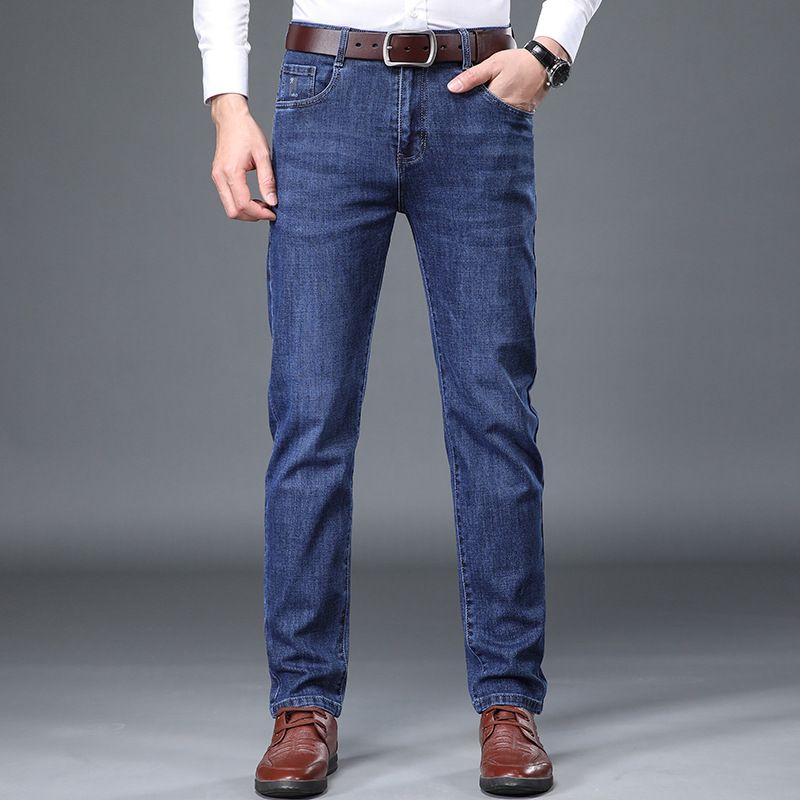 High-End Fashion Thick Jeans For Autumn Winter New Middle-Aged Straight-Leg Pants Dad Work Long Trousers Men_mkmklike.com