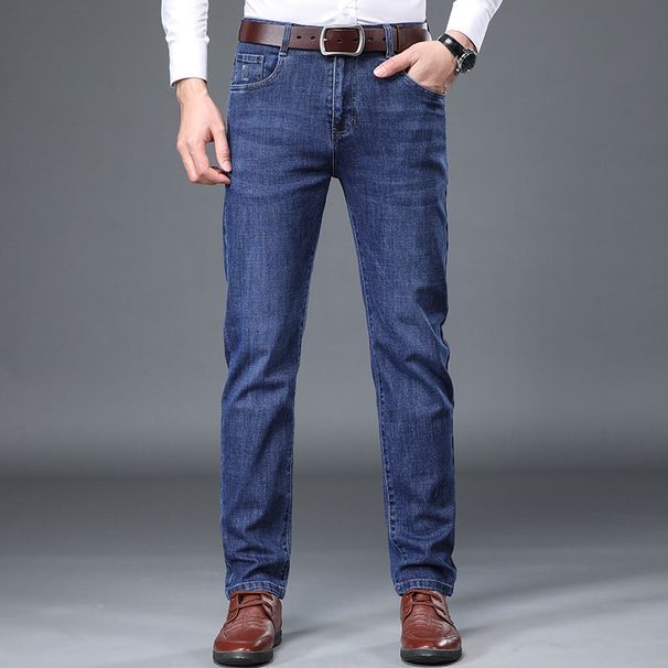 High-End Fashion Thick Jeans For Autumn Winter New Middle-Aged Straight-Leg Pants Dad Work Long Trousers Men_mkmklike.com