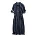 ELLE Early Autumn Denim For Women, New Mid-Length Vintage Dress, Waist-Cinching Loose Casual One-Step Dress_mkmklike.com