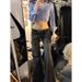 ELLE Black Low Waist Skinny Multi-Pocket Flared Cargo Jeans For Women Spring Autumn Draped Narrow Version Bootcut_mkmklike.com