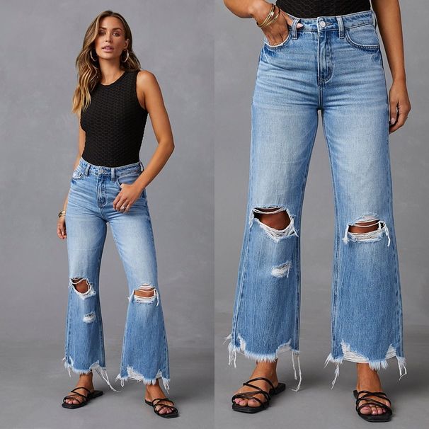 2026 New Ripped Tassel Denim Women's Street High Waist Straight Wide Leg Trousers Summer Jeans Women_mkmklike.com