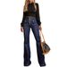 Women's Button down Elastic Flared Jeans European American Style Casual Cotton Denim Jeans for Spring/Autumn Summer_mkmklike.com