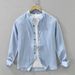 Retro Denim Stand Up Collar Long Sleeved Shirt For Men, Casual Casual Loose Top, Trendy_mkmklike.com