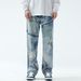 Unique Patchwork Washed Jeans For Men American High Street Trendy Brand Straight Loose Design Deconstructed Long Pants_mkmklike.com