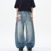 Vintage Washed Loose Fit Banana Jeans Men's Curved Hem American Streetwear Retro Denim Trousers with Relaxed Silhouette_mkmklike.com