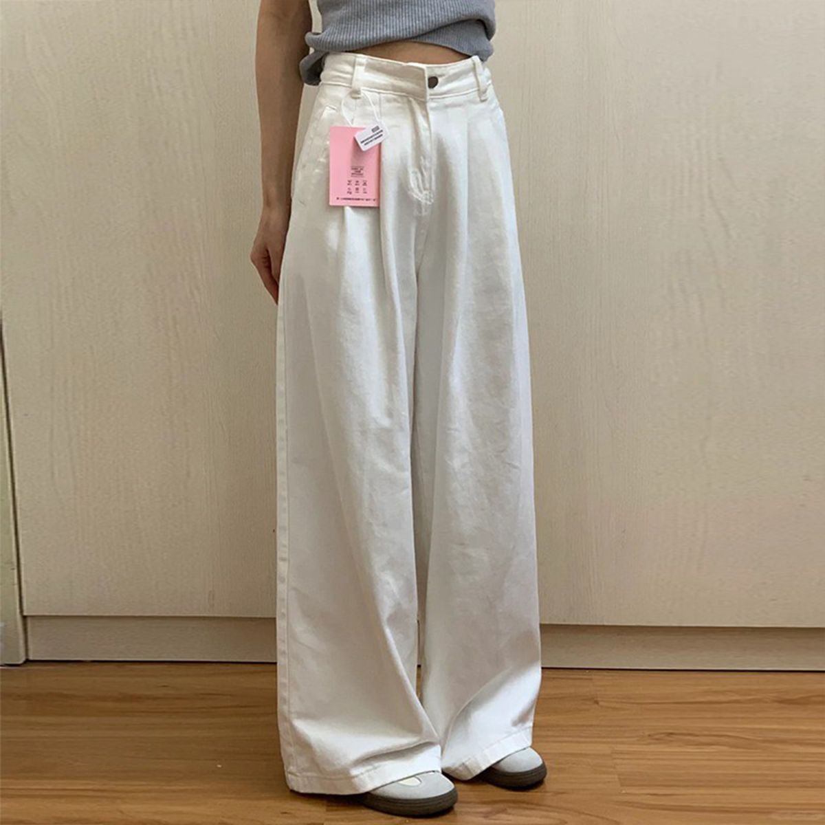 Women's Clothing High Waisted Wide Leg Jeans White Loose Fit Slimming Covering Hips Floor Length Pants New Spring Style For Women_mkmklike.com