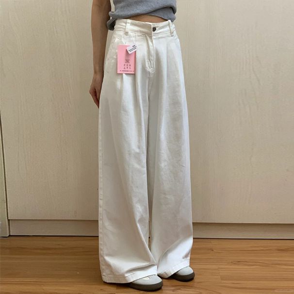 Women's Clothing High Waisted Wide Leg Jeans White Loose Fit Slimming Covering Hips Floor Length Pants New Spring Style For Women_mkmklike.com