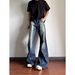 Cross-border Retro Ink Splashing Design Old Scimitar Slightly Pulled Jeans Men's American High Street Loose And Thin Wide-leg Pants_mkmklike.com