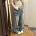 Women's Stylish Rhinestone 3D Bow Tie Wide Leg Jeans Casual Denim Pants Spring Fashion Versatile_mkmklike.com