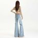 Light Blue Flared Jeans For Women, Low-waisted Slimming Floor-length Pants, Black And White Wholesale_mkmklike.com