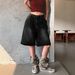 Women's High-Waisted Wide Leg Denim Shorts – Relaxed Fit, Gathered Waist (XS-XXL, Bluish/Light Blue/Black)_mkmklike.com