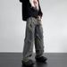 New Environmentally Friendly Fabric Jeans Men's American Retro Big Pocket Rough Edge Old Washed High Street Tooling Wide Leg Trousers_mkmklike.com
