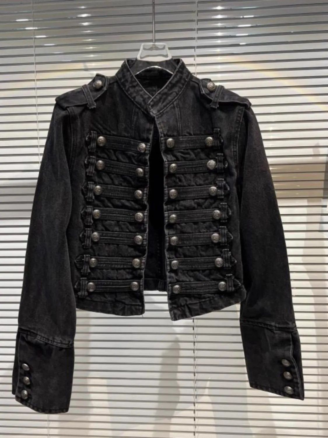 Women's Slimming Stand Collar Long Sleeve Denim Jacket Heavy Industry Motorcycle Short Trendy Top for Spring Autumn Winter_mkmklike.com