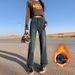 Orange Silk Women's Clothing#Washed Vintage Soft And Comfortable Wide-leg Jeans For Women, Autumn Slim-fit High-waisted_mkmklike.com