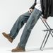 Jeans Men's Loose Harlan Straight Drape Rear Bag Embroidery Simple Double Process Washing_mkmklike.com
