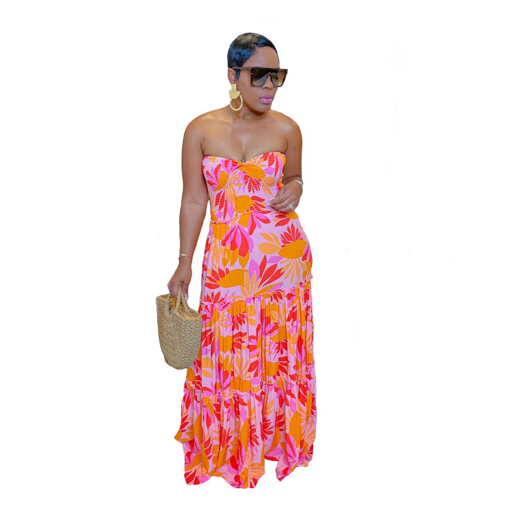 Women's Clothing new style printed skirt tube top dress three colors optional_mkmklike.com
