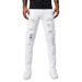 Men's Slim Fit Straight Leg Jeans White Distressed Beaded Patchwork Distressed Style_mkmklike.com