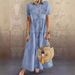 Retro Women Dresses 2025 Short Sleeve Turn Down Collar Pockets Button Long Loose Denim Dress Summer Long Dress_mkmklike.com