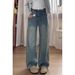 Retro Blue Straight Leg Jeans High Waisted Fleece Lined plus Size Slimming Loose Wide Leg Pants for Women Pear Shaped Figure Autumn Winter_mkmklike.com